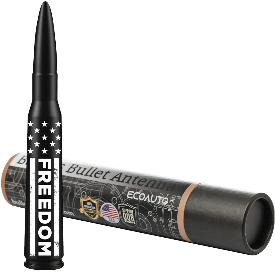 🚘50 Cal Badass Bullet Antenna for Ford Dodge GMC Chevy & Jeep 2007+ Stand Out Upgrade Your Truck Antenna Anti-Theft Design Military-Grade Quality Auxiliary Audio Inputs
